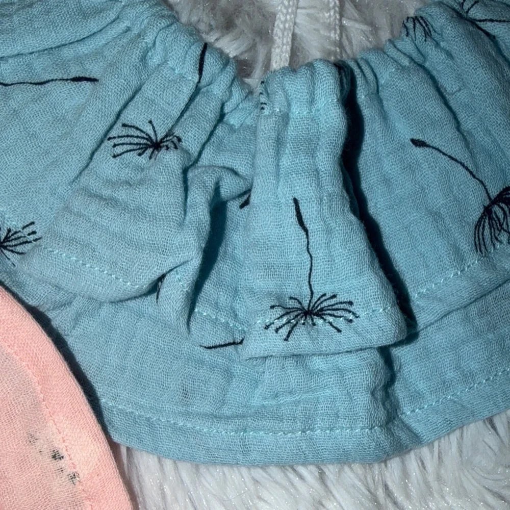 Baby Star and Bear Cat Print Muslin Bibs Set - Blue, Pink, Gray NWOT